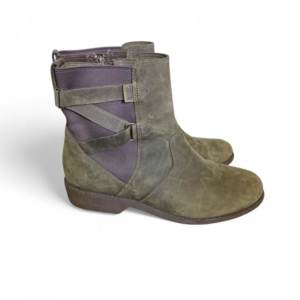 Teva Women’s Size 10 Olive Leather Ankle Boots 1103224 Strappy Chelsea Booties